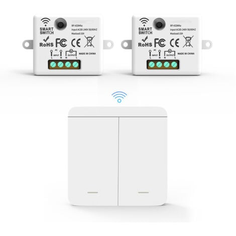 AIPERQ Interruptor de luz inalámbrico RF433 con 2 receptores y 1 interruptor de pared, con transmisor y receptor, 10 A, 240 V