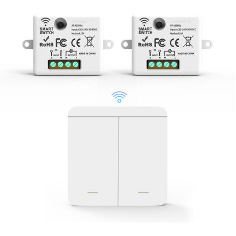 RF433 Lot de Fil avec 2 Récepteur et 1 Interrupteurs Muraux interrupteurs d'éclairage sans fil sans fil sans fil avec émetteur et contrôleur récepteur 10 A 240 V