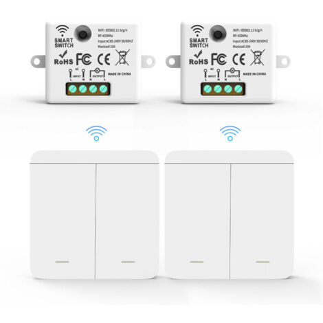 RF433 Lot de Fil avec 2 Récepteur et 2 Interrupteurs Muraux interrupteurs d'éclairage sans fil sans fil sans fil avec émetteur et contrôleur récepteur 10 A 240 V
