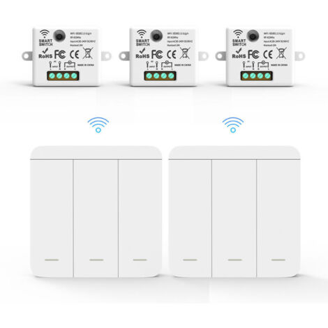 RF433 Lot de Fil avec 3 Récepteur et 3 Interrupteurs Muraux interrupteurs d'éclairage sans fil sans fil sans fil avec émetteur et contrôleur récepteur 10 A 240 V