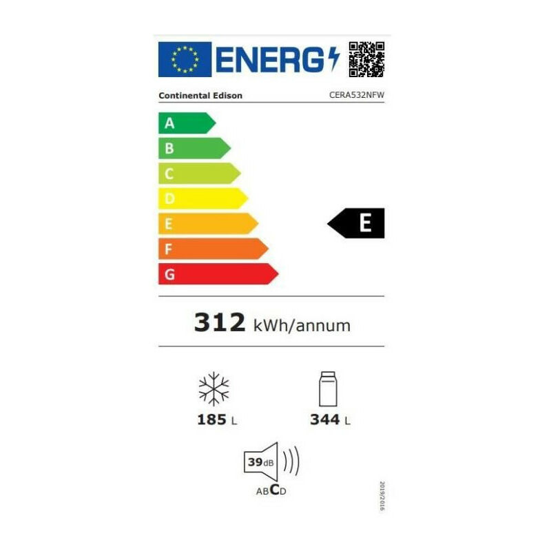 Continental Edison - Réfrigérateur américain CERA532NFW - 4 portes - 532L - L90 cm xH177 cm - Blanc