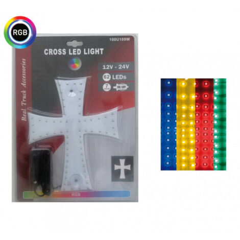 Диоден светещ кръст многоцветн RGB 84 LED ЛЕД 12V 24V 245 x 200 mm