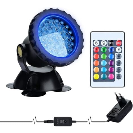 RGB Aquarium Projector, Underwater Submersible Fish Lighting, IP68 Waterproof LED Lamp Adjustable Angle Light with Remote Control for Garden Pond Swimming Pool Fountain (1 Pack)