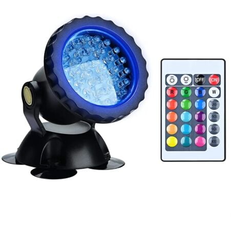 MEMKEY RGB Aquarium Projector, Underwater Submersible Fish Lighting, IP68 Waterproof LED Lamp Adjustable Angle Light with Remote Control for Garden Pond Swimming Pool Fountain (1 Pack) [Energy Class A+] (EU