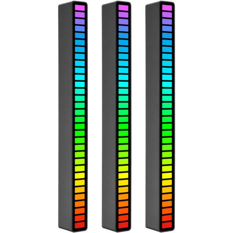 RGB-Beleuchtung mit Soundsteuerung (3 Stück, 32 LEDs), 18 Farben, Soundmodus, einstellbare Geschwindigkeit/Helligkeit. USB-C, Sprachaktivierung. Für Auto, Spielzimmer, Büro/DJ. Schwarz.