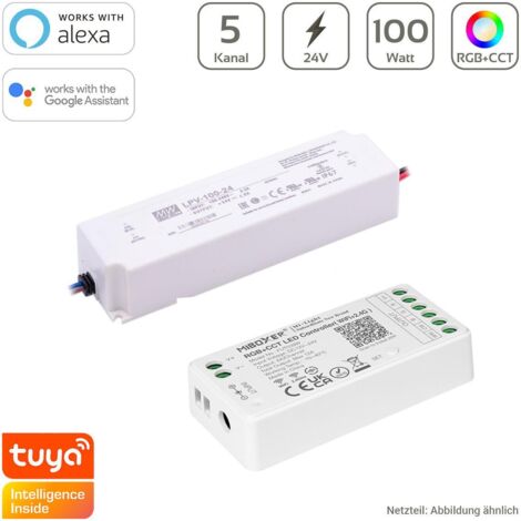 RGB+CCT Dimmer-Set 100W MiBoxer RGB+CCT WIFI LED Controller 5 Kanal 12/24V + Mean Well LPV-100-24 Netzteil 100W 24V 4.2A IP67