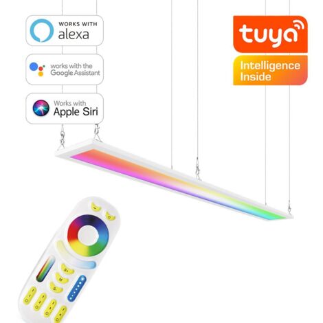 RGB+CCT LED Panel 120x15cm inkl. MiBoxer Smarthomesteuerung 24W 24V Rahmen weiß - Panelmontage:  Seilabhängung 1 Meter
