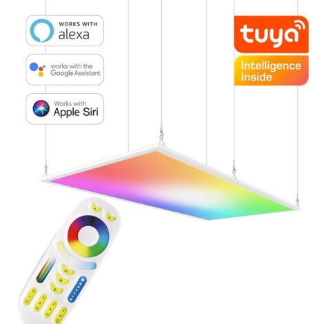 RGB+CCT LED Panel 120x60cm inkl. MiBoxer Smarthomesteuerung 60W 24V Rahmen weiß - Panelmontage:  Seilabhängung 1 Meter