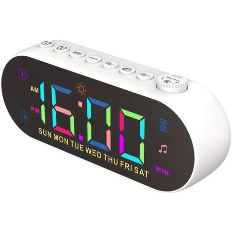 RGB-farbiger digitaler Radiowecker mit Spiegeloberfläche, einstellbarer Helligkeit und Lautstärke, Dual-Alarm mit Wochentags-/Wochenendmodus