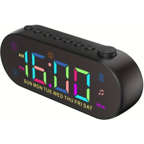 RGB-farbiger digitaler Radiowecker mit Spiegeloberfläche, einstellbarer Helligkeit und Lautstärke, Dual-Alarm mit Wochentags-/Wochenendmodus