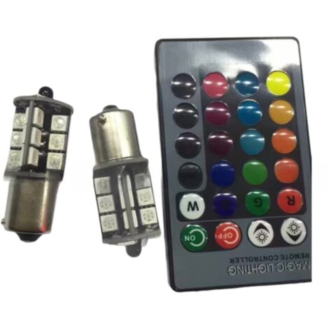 RGB-LED-Ampulle mit 16 Farben, inklusive Fernbedienung – Ambra, Weiß, Rot, Mehrfarbig, für Bremslichter, Blinker, Rücklichter, Rückfahrlichter, Stroboskop, universelles Beleuchtungsset