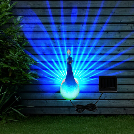 RGB LED Außen Solar Leuchte Deko Strahler Garten Wand Lampe Vogel Figur Terrassen Pfau Statue