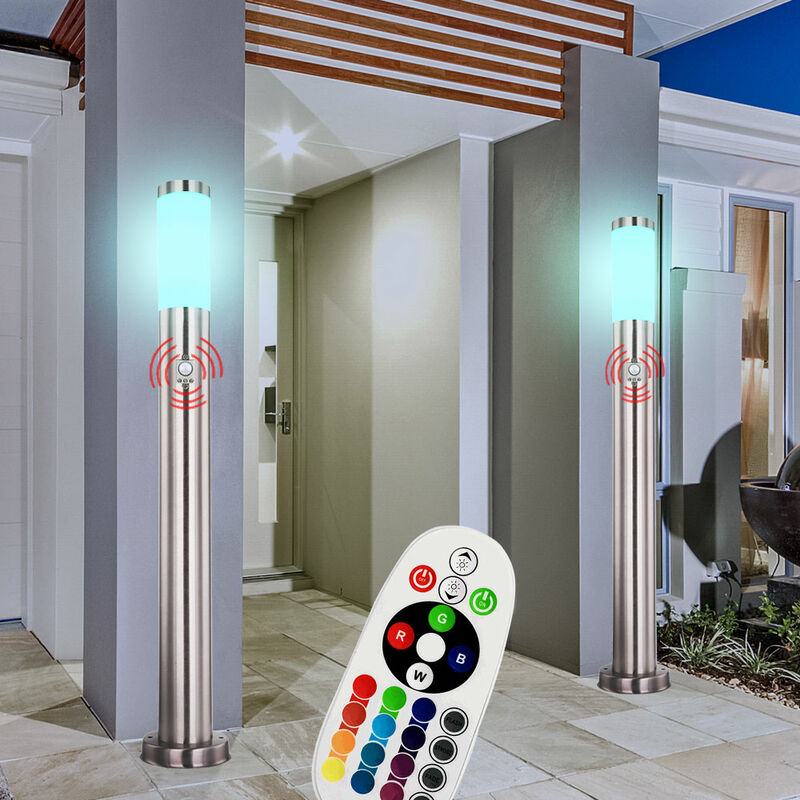 Etc-shop - 2er Set Steh Außen Strahler Sensor Dimmer Park Leuchte Fernbedienung im Set inklusive RGB LED Leuchtmittel