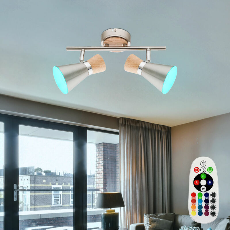 

Lámpara de sala de estar con control remoto, atenuador de luz de techo, cromada en un juego que incluye bombillas LED RGB