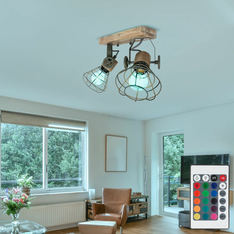 Etc-shop - Retro Decken Wand Strahler Käfig Leuchte Fernbedienung Lampe drehbar im Set inkl. RGB LED Leuchtmittel