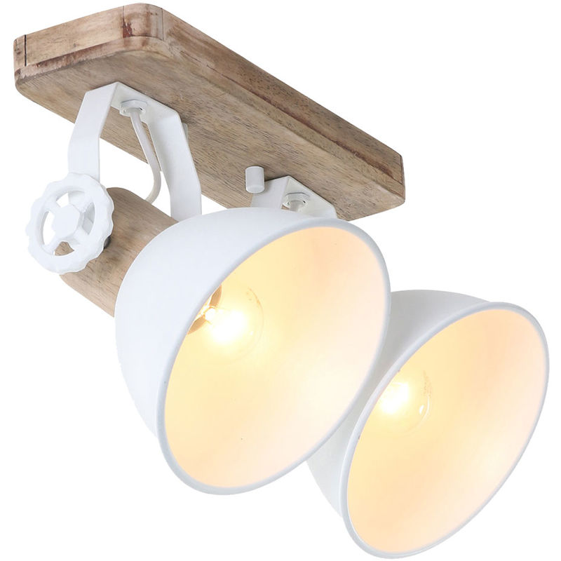 VINTAGE Decken Lampe dimmbar Ess Zimmer Strahler Holz schwenkbar weiß Fernbedienung im Set inkl. RGB LED Leuchtmittel