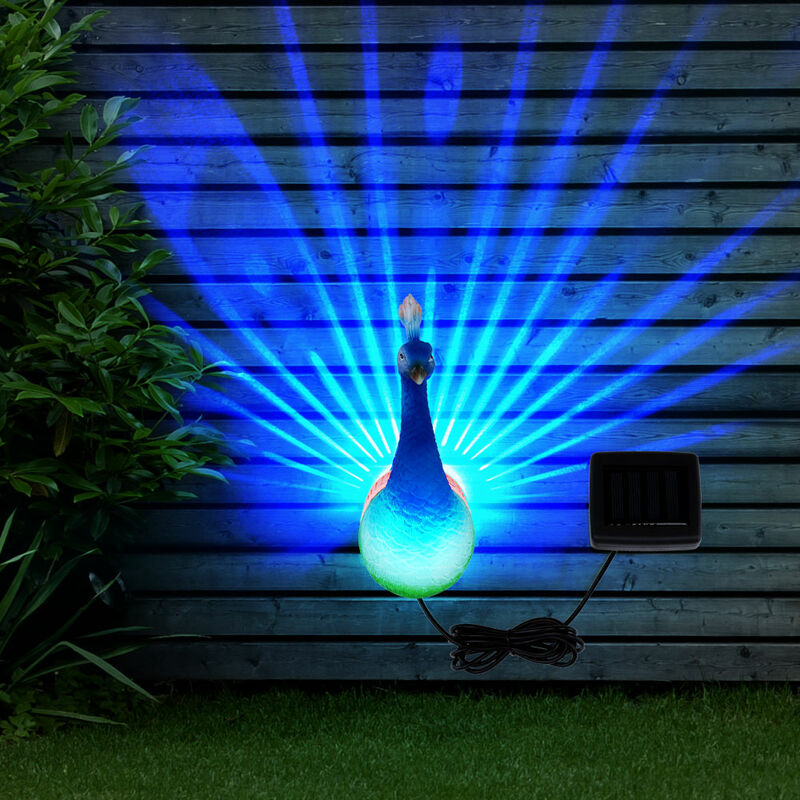 Image of Rgb led decorazione della luce solare esterna faretto da parete da giardino lampada da parete figura di uccello statua pavone terrazza