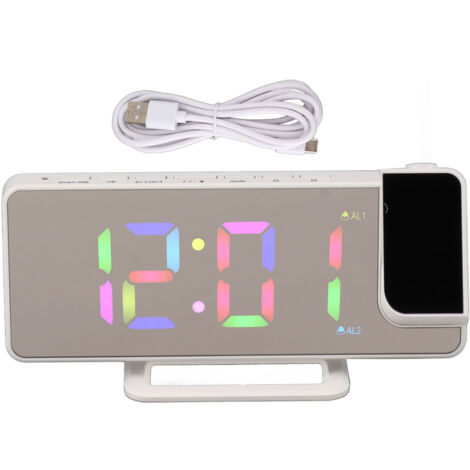 RGB-LED-Digitaluhr mit Spiegelprojektion, großem Display, Multifunktion, weißer elektronischer Wecker für den Tisch