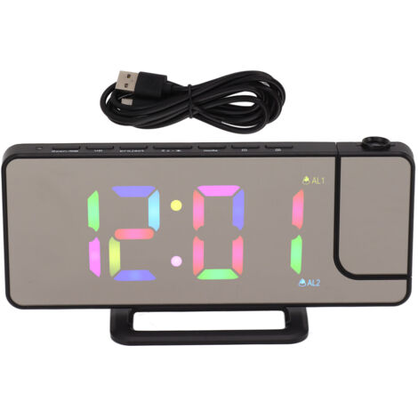 RGB-LED-Digitaluhr mit Spiegelprojektion, multifunktionalem Breitbildschirm, schwarzer elektronischer Wecker
