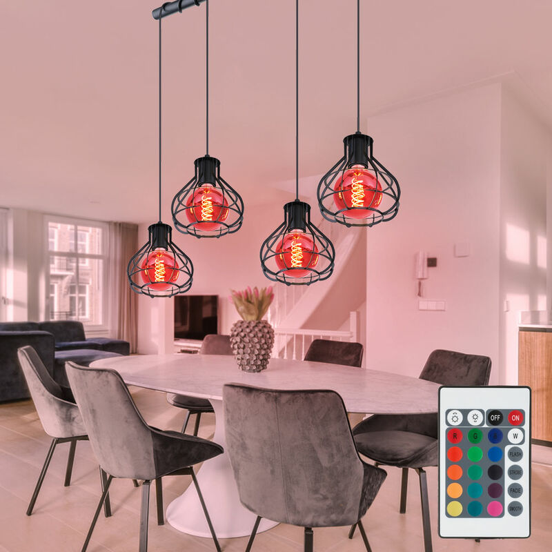 Etc-shop - Käfig Hänge Balken Lampe Decken Strahler Fernbedienung Retro Leuchte dimmbar im Set inkl. RGB LED Leuchtmittel