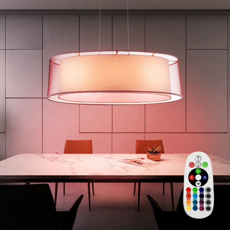 Etc-shop - Hänge Lampe Gästezimmer Stoff Pendel Leuchte grau Decken Strahler im Set inkl. RGB LED Leuchtmittel