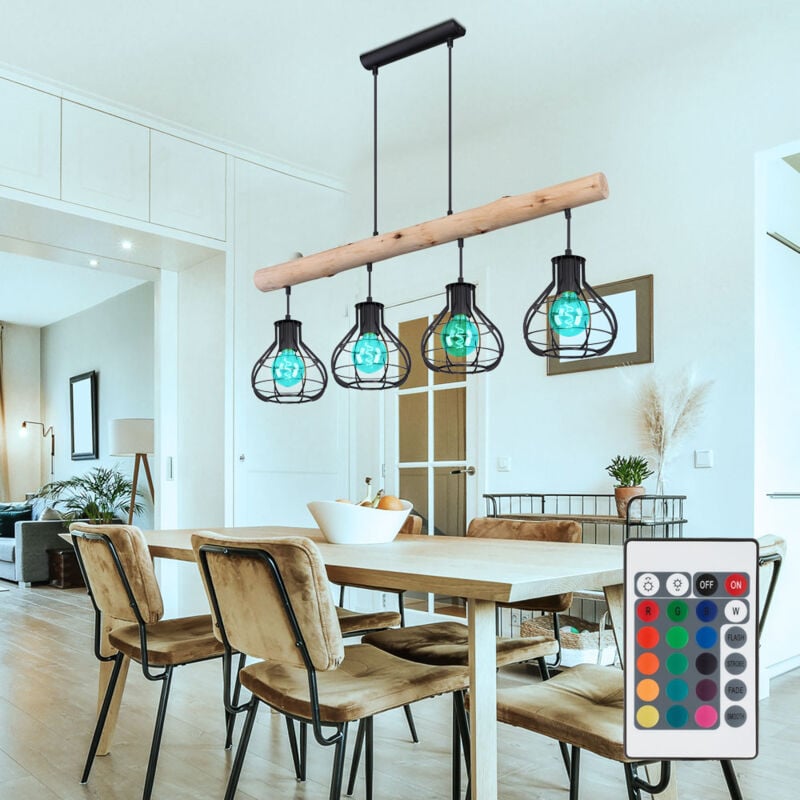 Etc-shop - Decken Pendel Fernbedienung Hänge Lampe Leuchte Holz Balken dimmbar im Set inkl. RGB LED Leuchtmittel