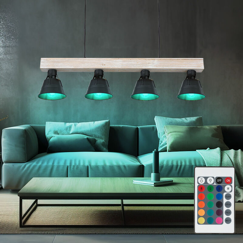 Etc-shop - Holz Balken Decken Hänge Lampe FERNBEDIENUNG Pendel Leuchte dimmbar im Set inkl. RGB LED Leuchtmittel