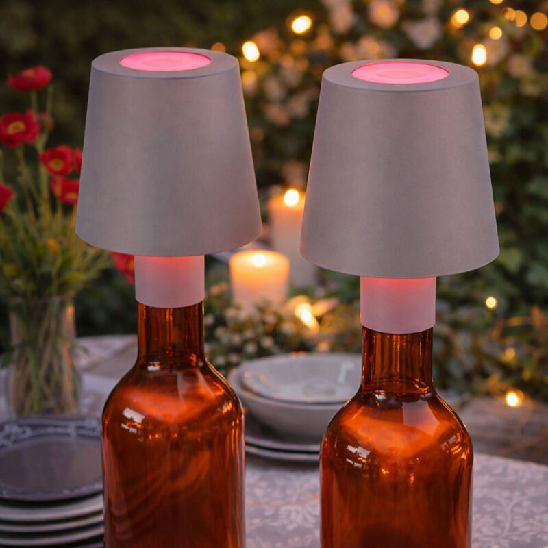 RGB LED lampada da tavolo ricaricabile lampada a collo di bottiglia lampada decorativa touch dimmer, USB, grigio, 1W bianco freddo, DxH 10,5x14 cm,