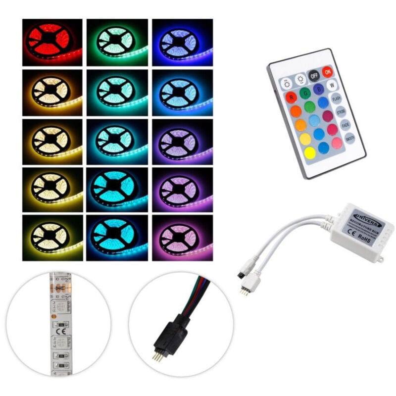 Trade Shop Traesio - Trade Shop - rgb led streifen 5 meter 300 smd 5050 klebeband spule mit fernbedienung -