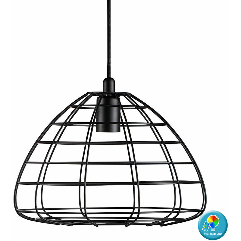 Etc-shop - Lampe suspendue plafonnier cage lampe télécommande dimmable noir dans un ensemble comprenant des lampes RGB-LED