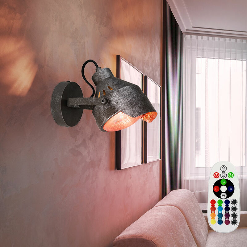 Retro Wand Spot DIMMBAR Wohn Zimmer FERNBEDIENUNG Lampe verstellbar im Set inkl. RGB LED Leuchtmittel