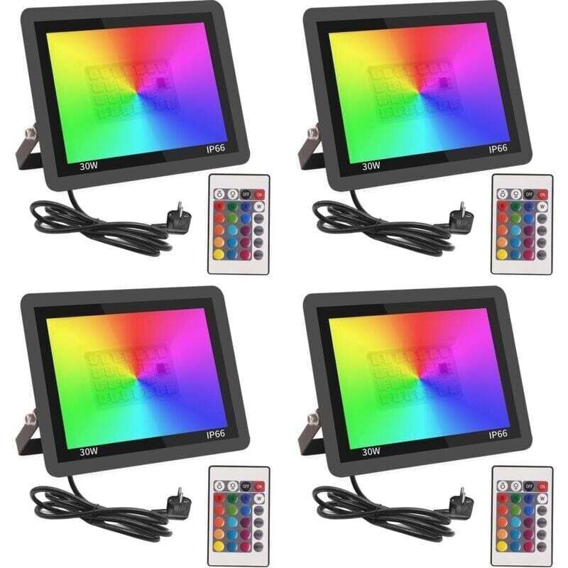 RGB Projecteur LED Extérieur 30W,Spot LED Couleur avec Télécommande,16 Couleurs 4 Modes Dimmable Éclairage Extérieur Murale,Étanche IP66 Luminaire