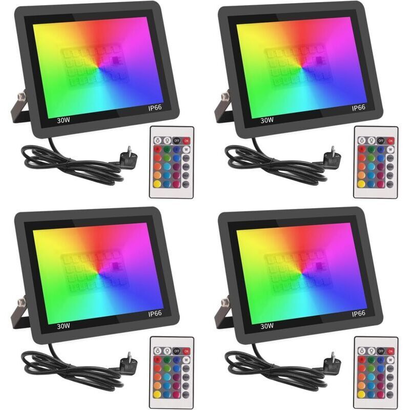 Rgb Projecteur led Extérieur 30W,Spot led Couleur avec Télécommande,16 Couleurs 4 Modes Dimmable Éclairage Extérieur Murale,Étanche IP66 Luminaire