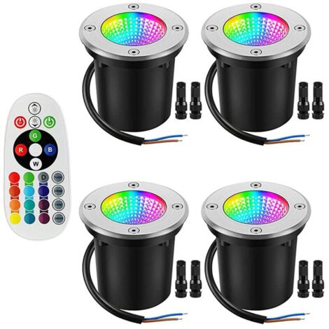 ERHOPE RGB-Untergrundleuchte, 12–24 V Außen-Untergrundleuchte mit 6-W-Drahtanschluss, Farbwechsel, IP67, wasserdichte Niederspannungs-LED-Landschaftsleuchte, 4er-Pack