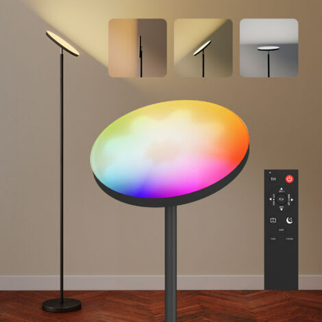 RGB Uplighter Floor Lamp, Tall Dimmable Standing Lamp with Remote & Touch Control, 350° Rotatable Head for Living Room Bedroom, 2700K-6000K Colour Temperatures, Black
