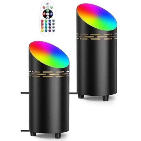 RGBW LED Sol Spot, 3W Lampe de Sol pour Intérieur avec Ampoule GU10 LED, Interrupteur Pied/Télécommande & Câble de 1,8 m, Lumière Chaude/RGB Dimmable pour Plantes, Coin, Chambre(2 Pcs, Noir)