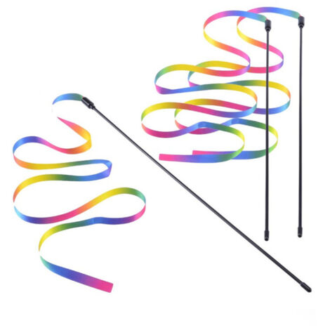 RGE BDD Baguette de chat interactive Baguette de chat arc-en-ciel Baguette de chat Chaton Corde Ruban Formation Jeux amusants créatifs (3 pièces)