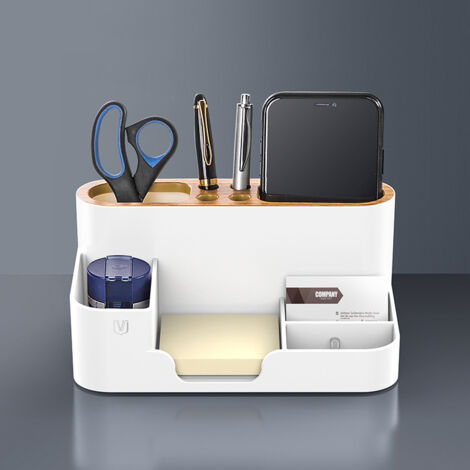 RGE Boîte de rangement de bureau, organisation multifonctionnelle de bureau, boîtier de télécommande multifonction, pour salon, bureau, organisateur de bureau (blanc)