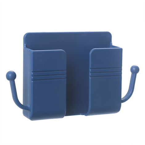 RGE Boîte de rangement murale 4 pièces, boîte de rangement pour télécommande bleue, boîte de rangement murale pour télécommande avec 2 crochets pour télécommande, téléphone portable, casque
