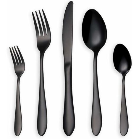 RGE Ensemble de Couverts/Couverts Noirs, 5 Pièces Ensemble de Cuillères à Fourchette en Acier Inoxydable (Noir)