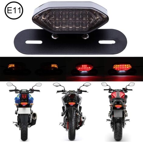 RGE Feux arrière LED de Moto, Feu de Freinage arrière de Moto 12V Clignotants Témoin Lumineux Lampe de Licence(Fumée)