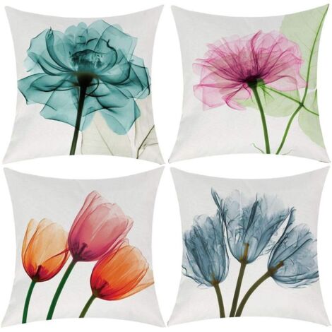 RGE Housse de coussin aquarelle décorative durable housse de coussin 18 x 18 taie d'oreiller belle fleur tulipe aquarelle couleur sarcelle vibrante fermeture éclair cachée décoration d'intérieur canap