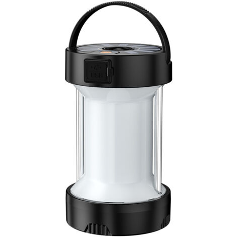 RGE Lampes de camping solaires rechargeables multifonctionnelles éclairage extérieur lampes de camping solaires portables aimant de charge USB lampes de camping pour camping randonnée noir 1 paquet