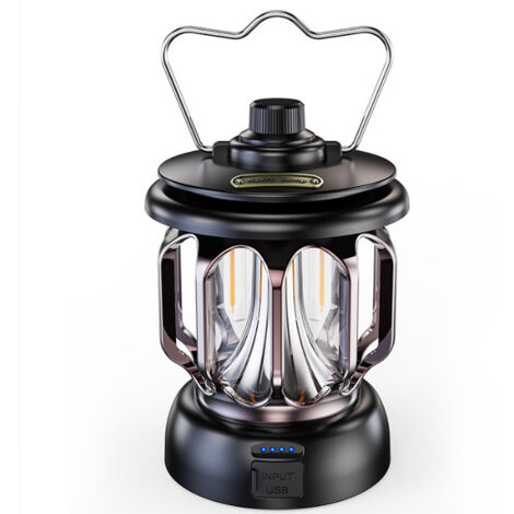 RGE Lampes de camping USB rechargeables lanterne de cheval rétro lampes de tente portables lampes de camping rechargeables USB portables pour camping pêche randonnée grottes etc (1 pièce noir SJ-CZ06)