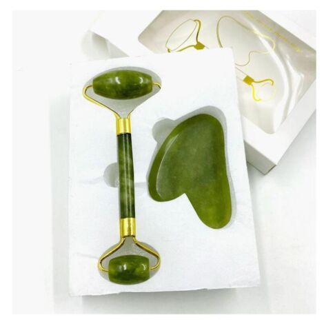 RGE One Piece Gua Sha and Jade Roller, Facial Roller, Facial Roller Grooming Tool, Baimei Rose Quartz Facial, Eye, Neck Massager (Vert)