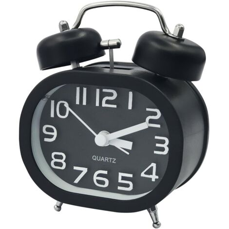 RGE Réveil Quartz Alarme Silencieux Tickless Alimenté par Batterie Double Cloche avec Veilleuse et Alarme Audible Noir