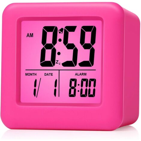 RGE Réveil Réveil numérique facile à régler, fonction snooze, veilleuse, affichage grand écran heure mois date rose