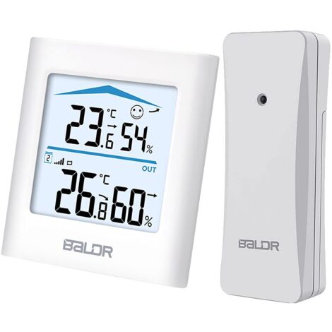 RGE Station météo radio intérieure extérieure, thermomètre intérieur extérieur sans fil, hygromètre, capteur, thermomètre intérieur, pour les prévisions météorologiques, réveil (blanc)