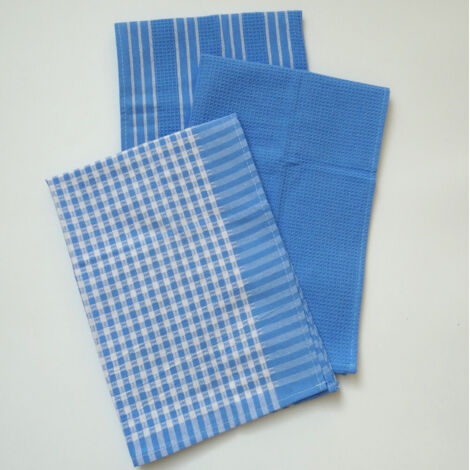 RGE Torchons de cuisine, lot de 3 chiffons de nettoyage super absorbants 100 % coton 45 x 65 cm pour le nettoyage de la maison, du verre, de la fenêtre (bleu)