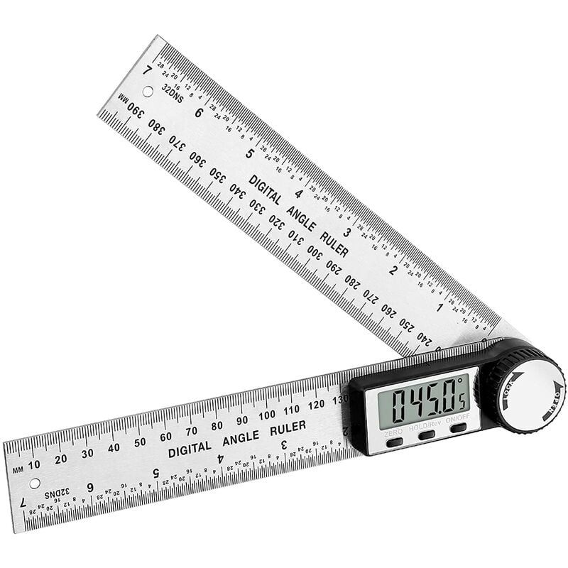 Ersandy - Règle D'Angle Numérique Rapporteur d'Angle Numérique 2 en 1 avec HOLD/Rev Inversion Zéro 200mm Mesure Angle en Acier Inoxydable avec